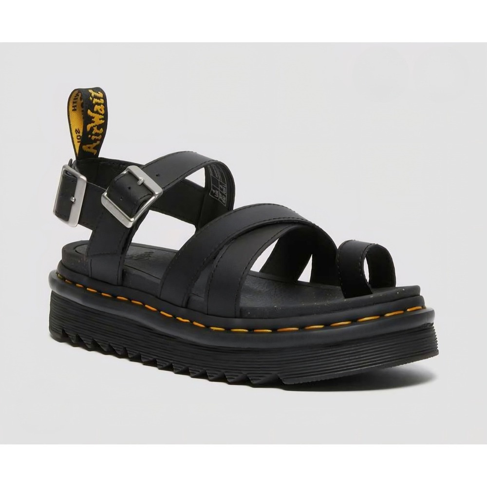 Dr. Martens Avry Black Leather Platform Toe Loop Sandals Womens 9 27320001 NEW